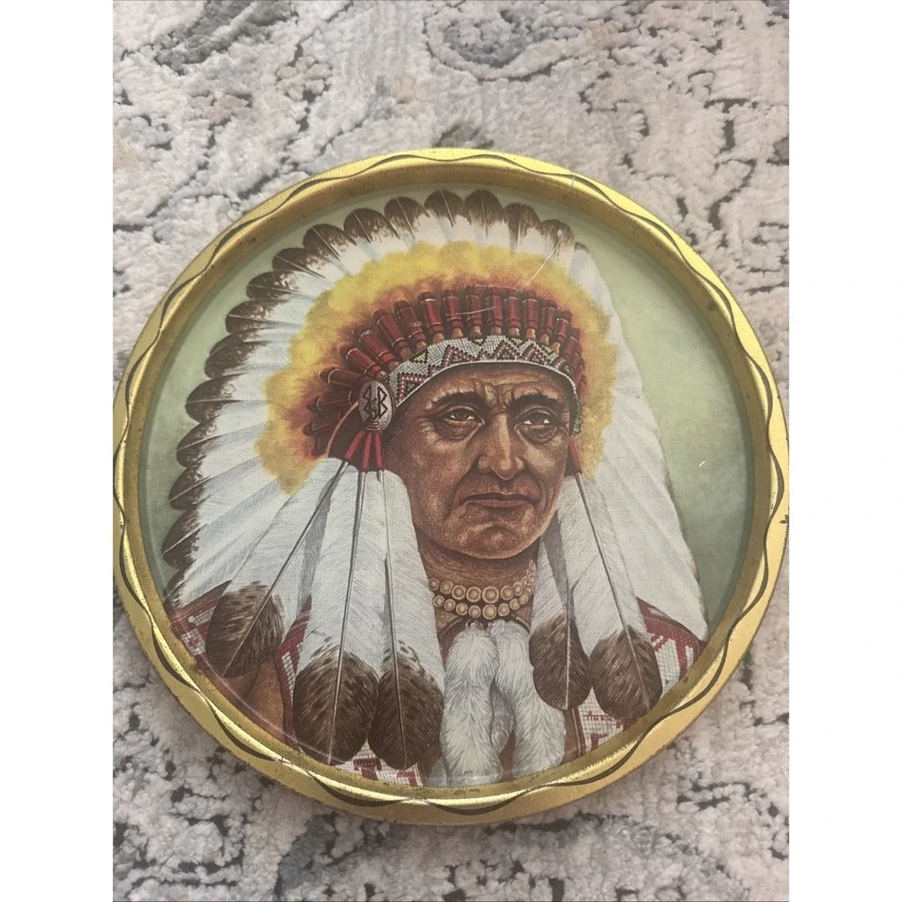 Vintage Native American Metal Tray - Round 11